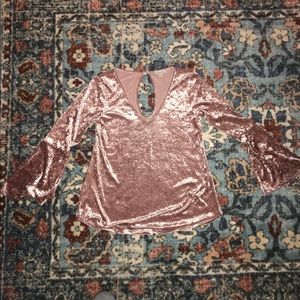 Velvet Blush Pink Bell Sleeve Top